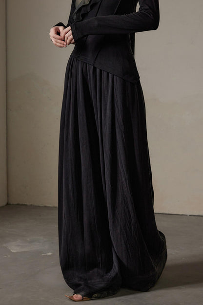 Black Relaxed Fit Casual Skirt Pants