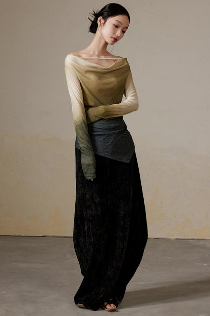 Draped Velvet Long Skirt