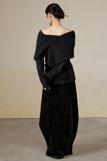 Draped Velvet Long Skirt