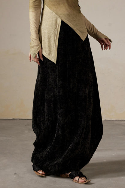 Draped Velvet Long Skirt