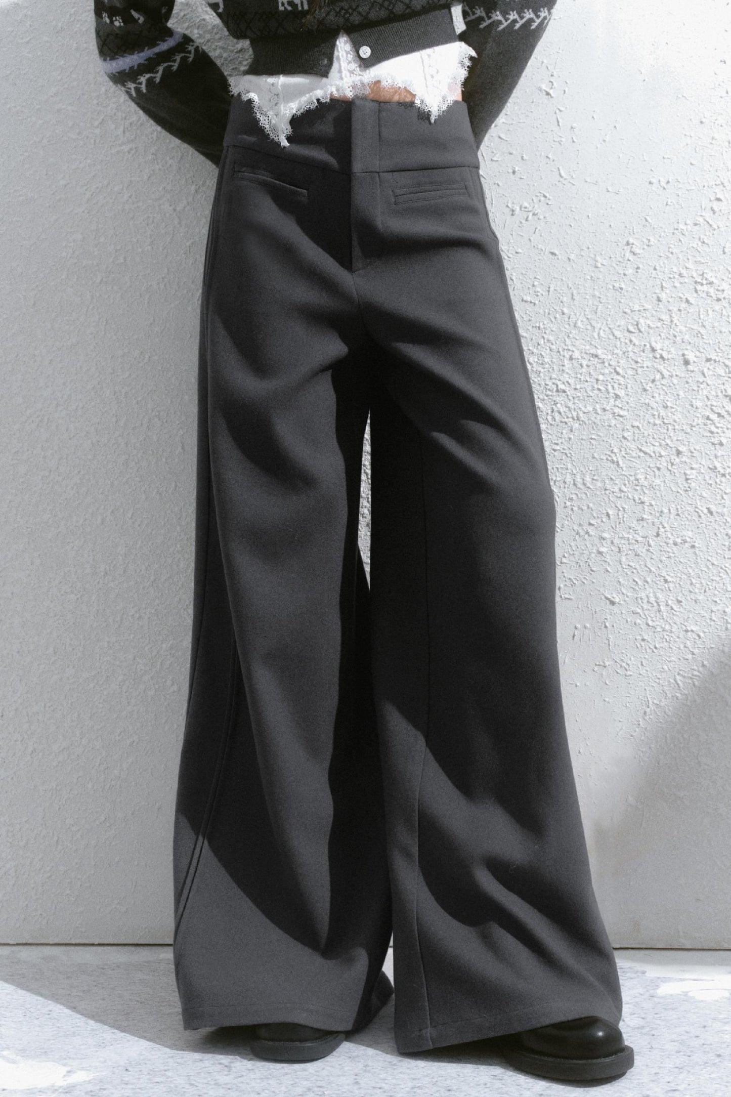 Casual Pleated Boot-Cut Pants