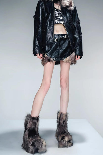 Washed Panelled Fur Skirt