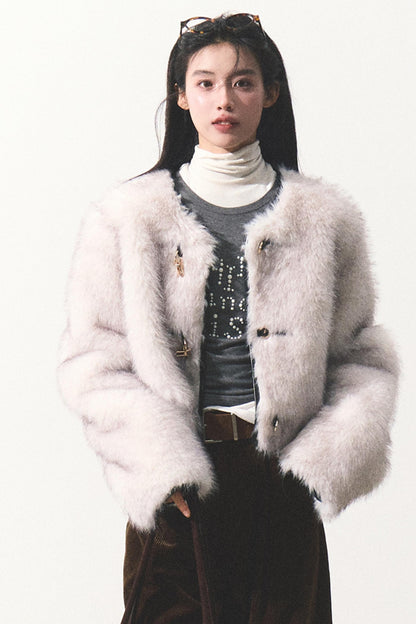 Leather Trim Fur Slim Jacket