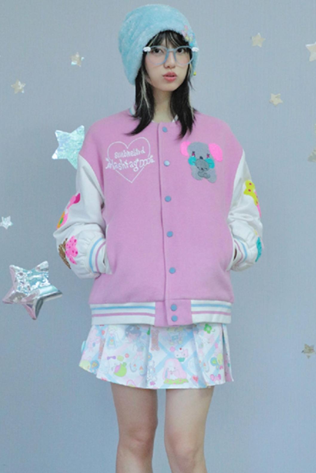 Pink Cotton Baseball Shirt Jacket