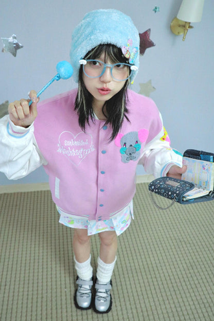 Pink Cotton Baseball Shirt Jacket