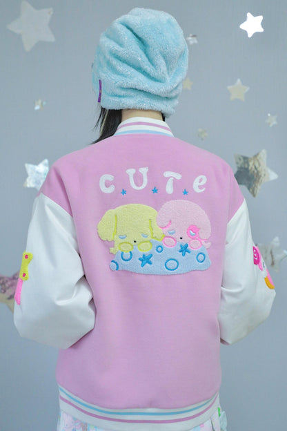 Pink Cotton Baseball Shirt Jacket