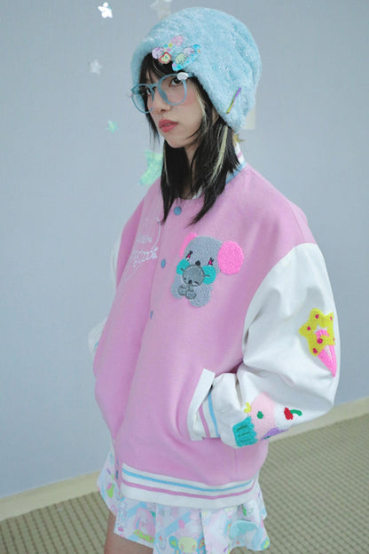 Pink Cotton Baseball Shirt Jacket