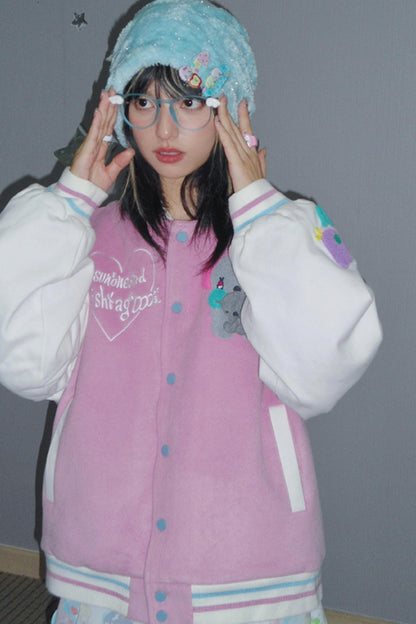 Pink Cotton Baseball Shirt Jacket