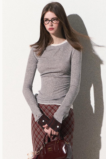 College Slim Two-Layer Knitted Top