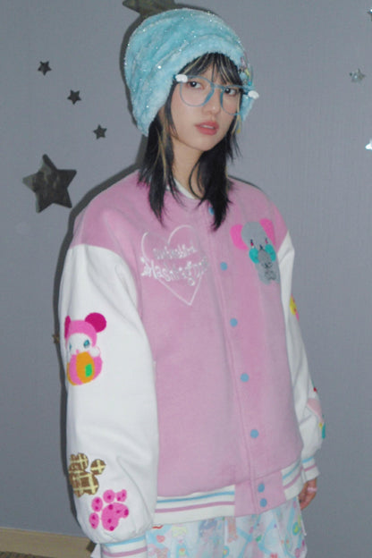 Pink Cotton Baseball Shirt Jacket