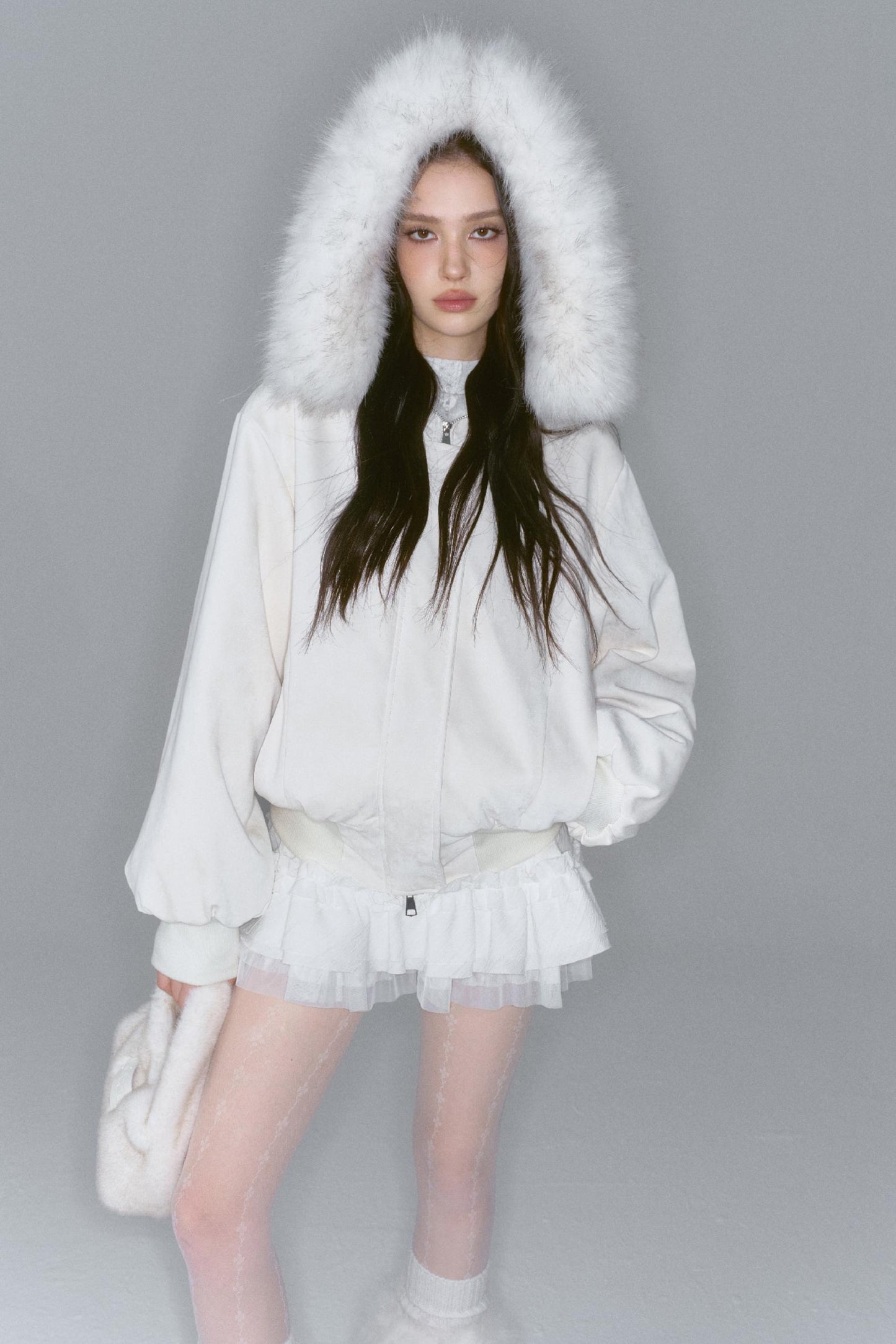 Plush Hooded Short Coat