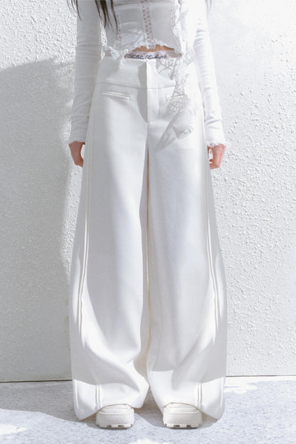 Casual Pleated Boot-Cut Pants