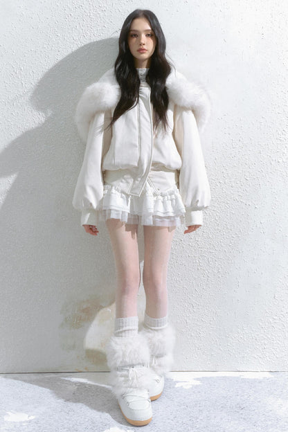 Plush Hooded Short Coat