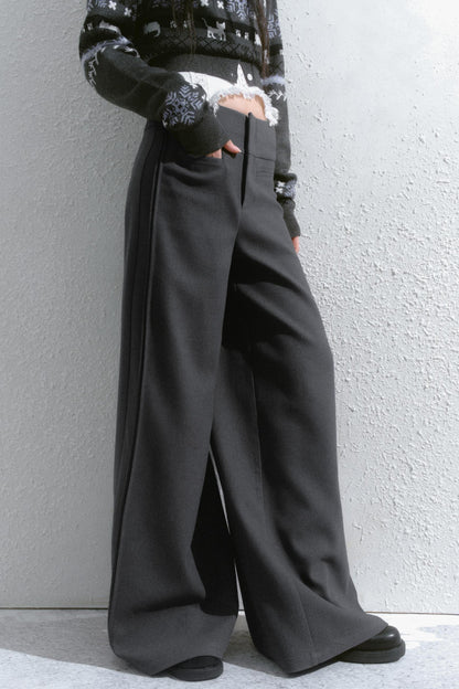 Casual Pleated Boot-Cut Pants