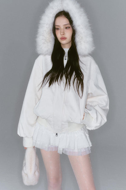 Plush Hooded Short Coat