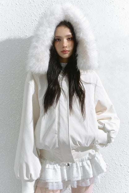 Plush Hooded Short Coat