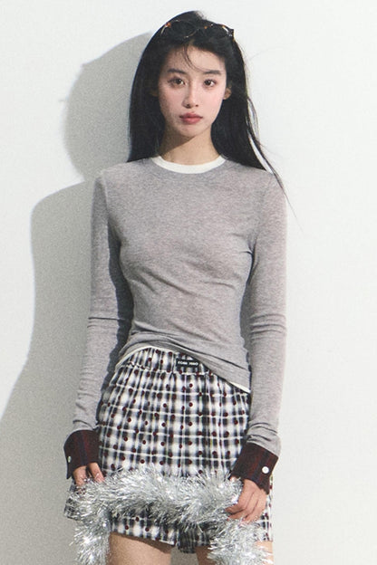 College Slim Two-Layer Knitted Top