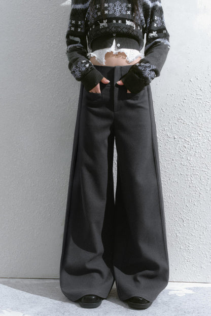 Casual Pleated Boot-Cut Pants