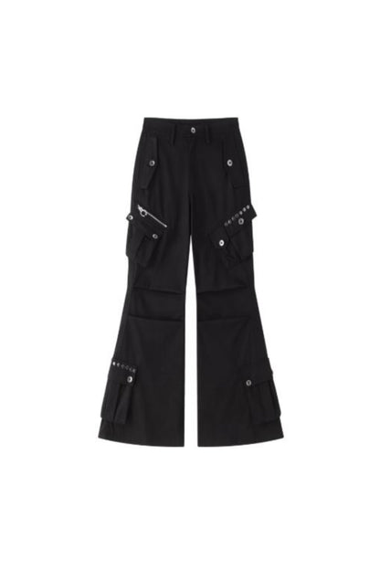 Pleated Flare Cargo Pants