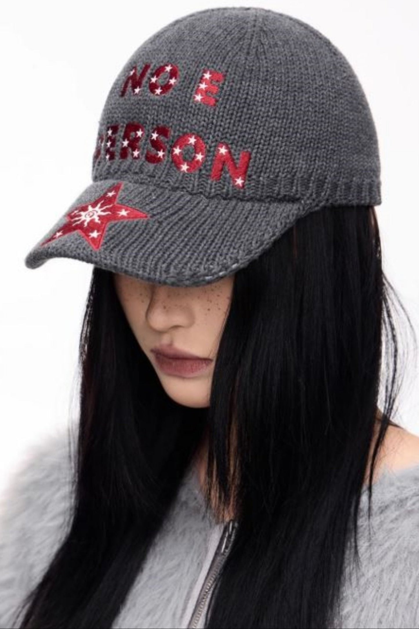 Gray Star Embroidered Wool Baseball Cap