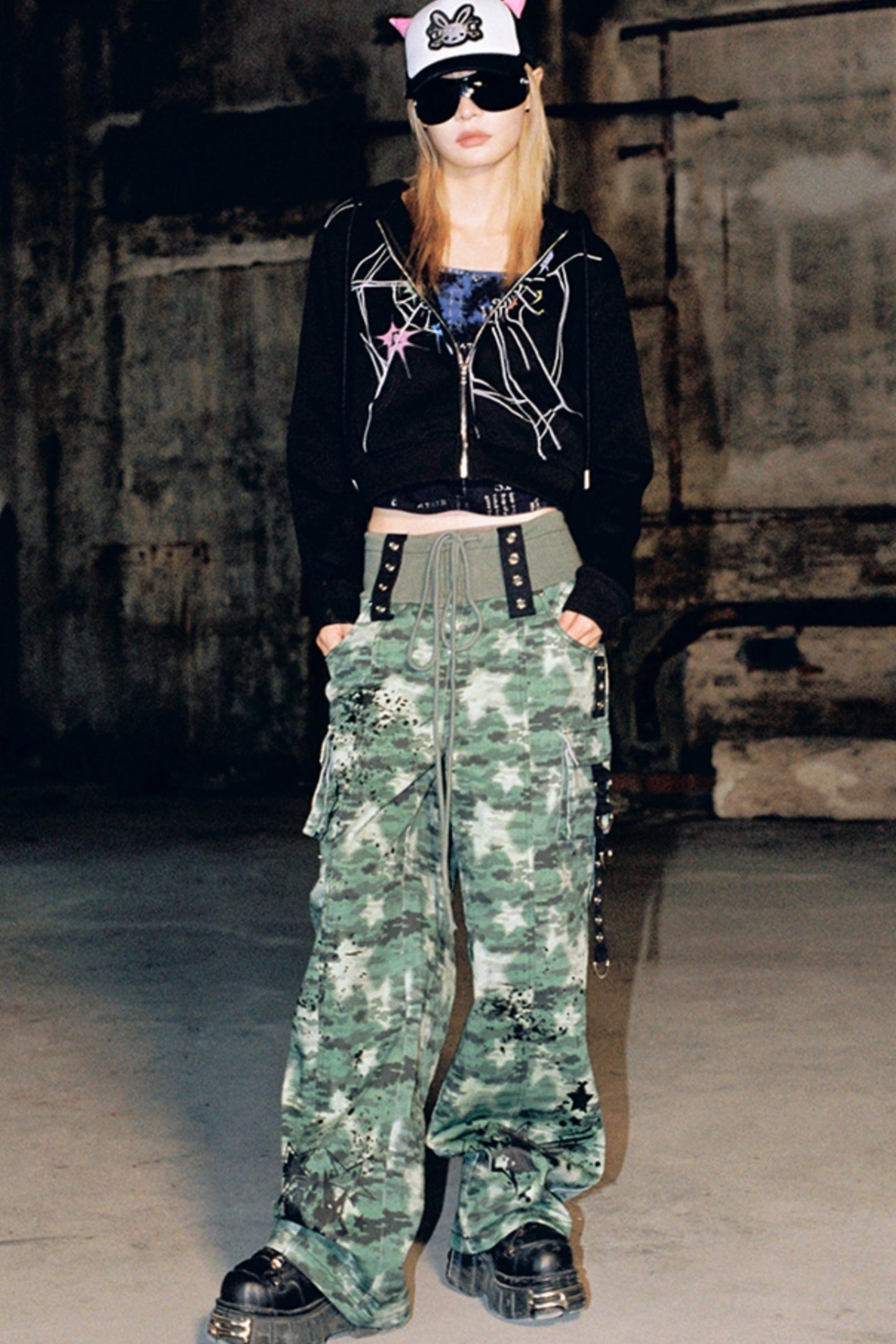 Camouflage Graphic Print Denim