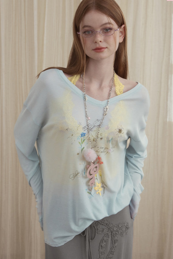 Casual V Neck Butterfly Blouse Top
