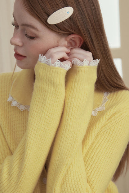 Sweet Lace Collar Knit Cardigan