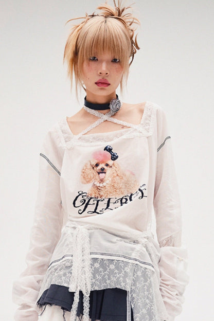 Poodle Graphic Long Sleeve Top