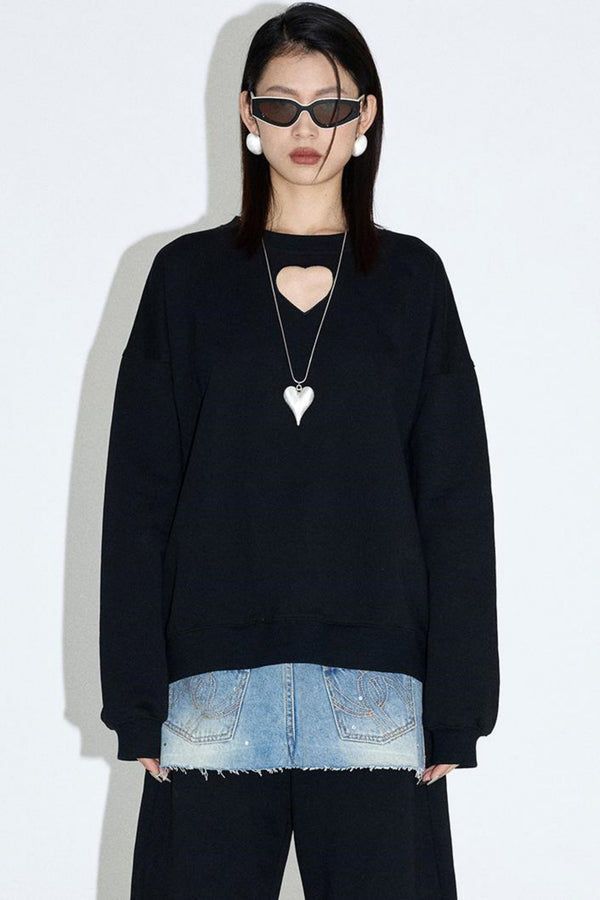Hollow Heart Slouchy Sweatshirt