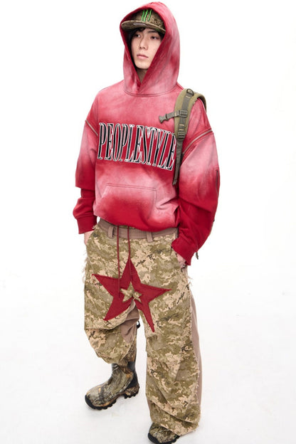 Red Distressed Baggy Hoodie