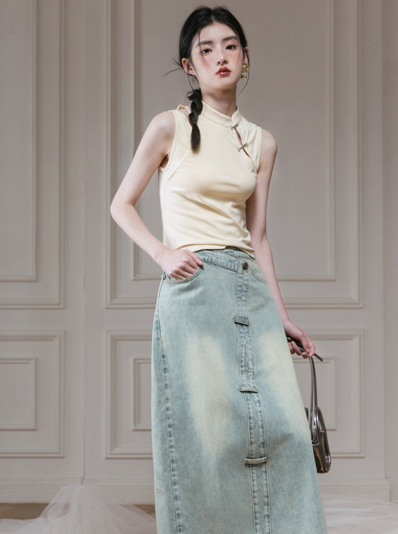 Mango Green Distressed Skirt