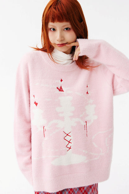 Color Contrast Candlestick Knit Sweater