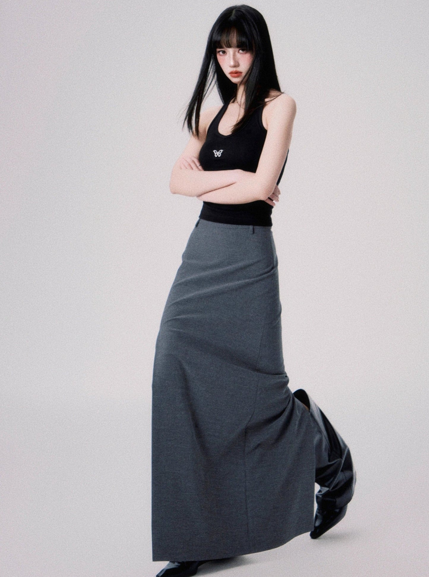 Mid-Rise Slit Maxi Skirt