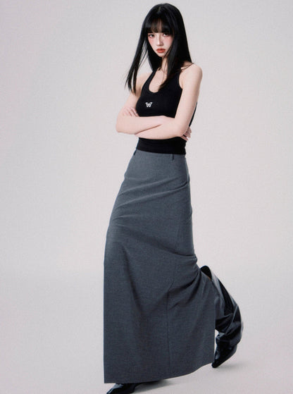 Mid-Rise Slit Maxi Skirt