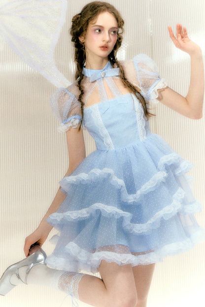 Baby Blue Spitzenkleid mit Strass 