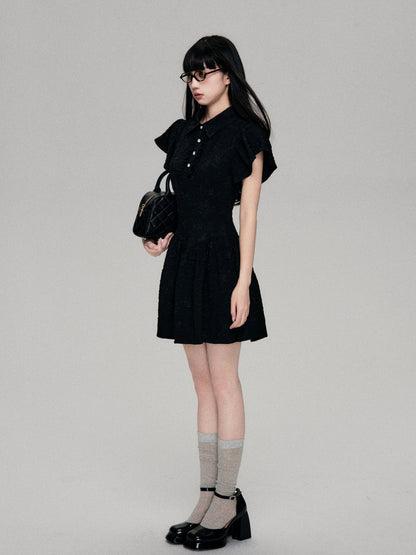 Fly Sleeve Polo Neck A-Line Dress