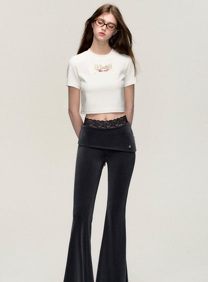 Knitted Lace High-Rise Flared Pants