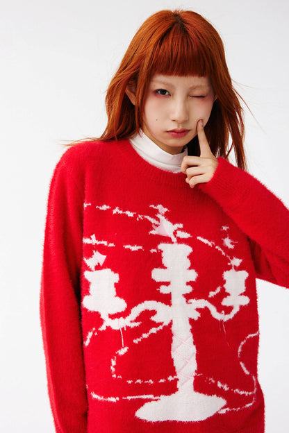 Color Contrast Candlestick Knit Sweater