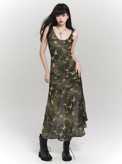 Green Butterfly Chinese Slip Dress