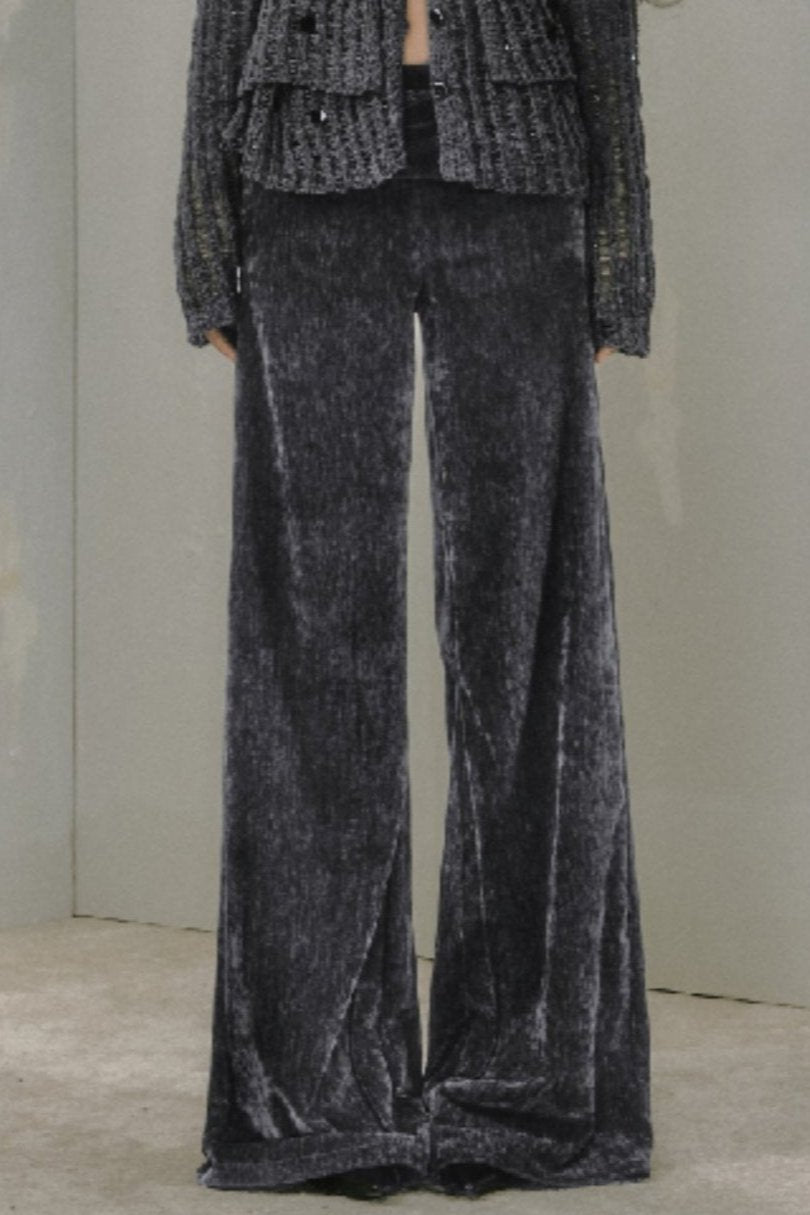 Black Textured Wide Leg Bootcut Pants