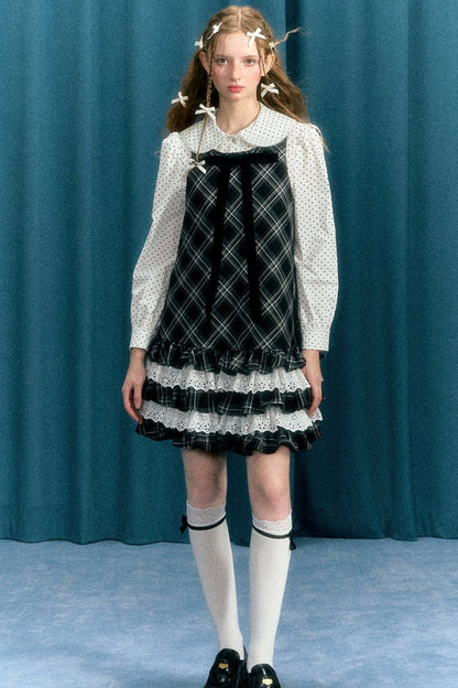 Black & White Quilted Lace Doll Dress