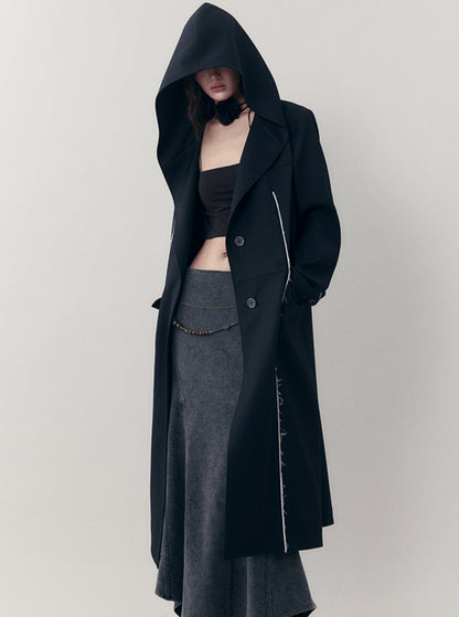 Hooded Long Black Blazer Jacket