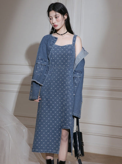 Edged Jacquard Denim Jacket Sundress Set