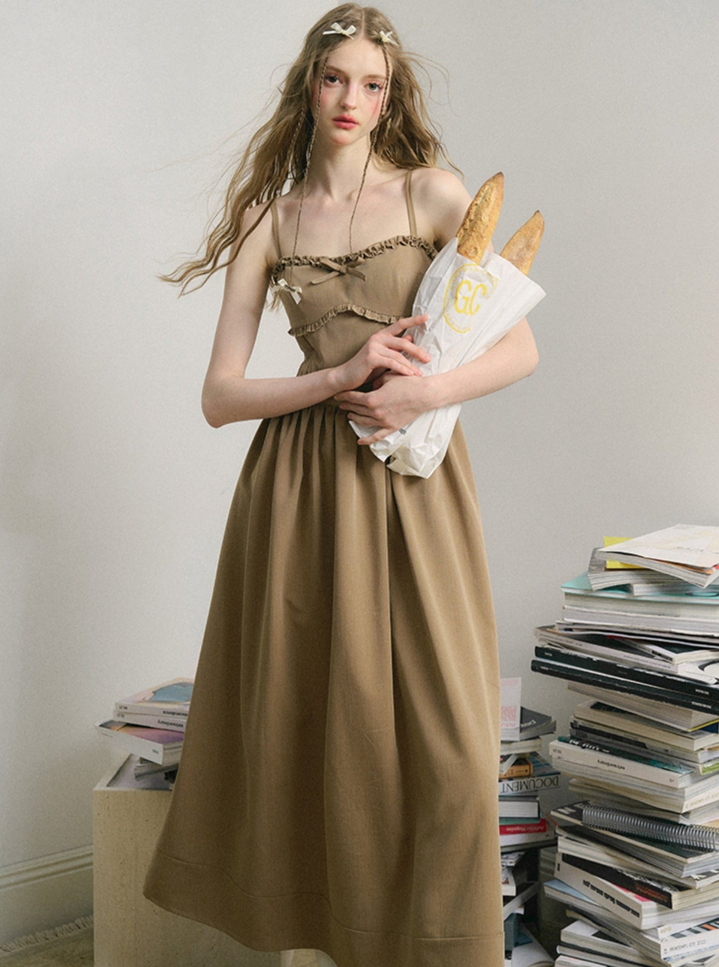 Light Brown French Tea Break Maxi Dress