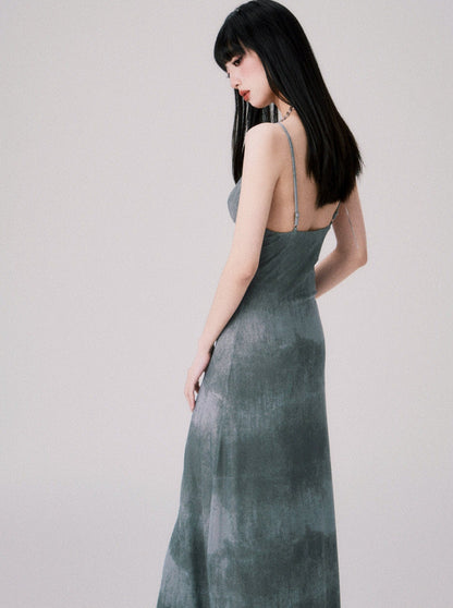 Grey Green Ink Painted Dress