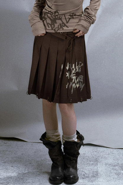 Graffiti Print Lace-Up Skirt