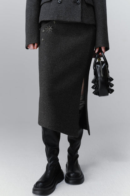 Tweed Coat And A Line Skirt Set-Up