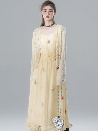 Yellow Printed Chiffon Dress