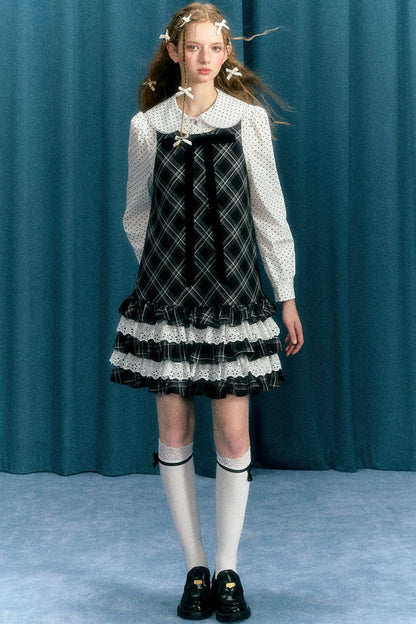 Black & White Quilted Lace Doll Dress