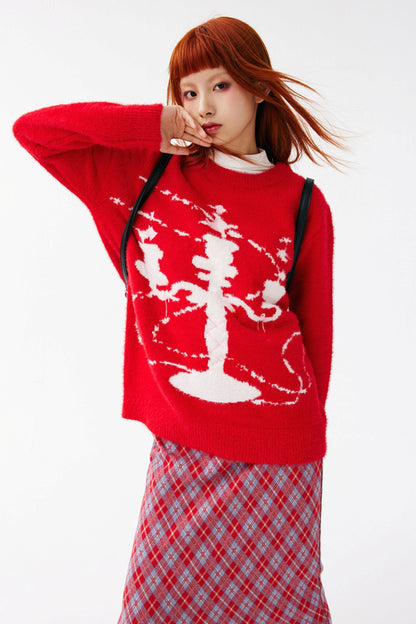 Color Contrast Candlestick Knit Sweater